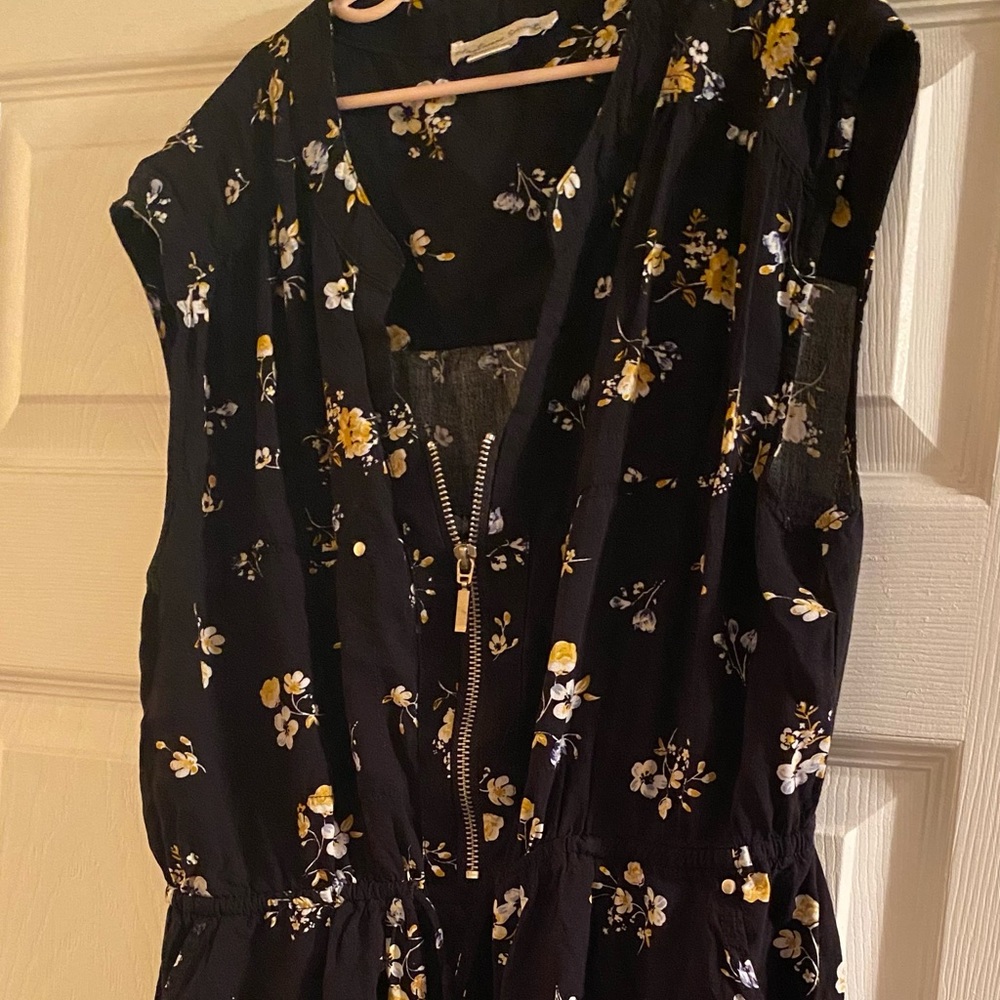 Black mini dress with yellow flowers